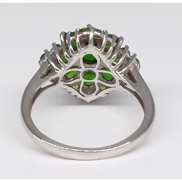 Emerald Green Gemstone Ring Cluster 925 Sterling Silver Size 7 Designer Sparkly! - Picture 11 of 13